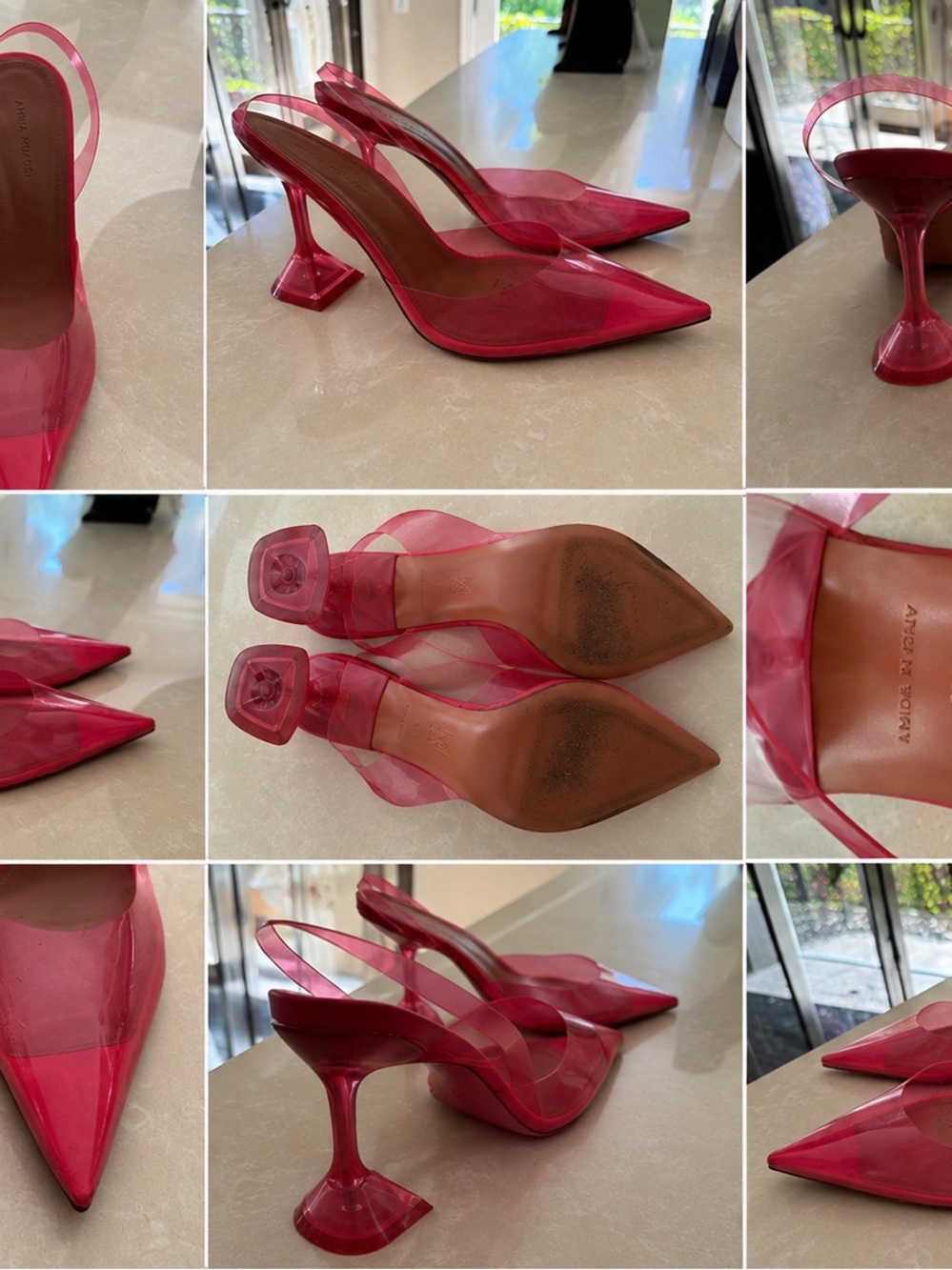 Amina Muaddi Pink PVC Pointed-Toe Slingback Pumps